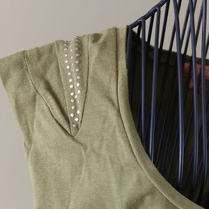 Ellen Tracy Olive Green Sleeveless Top with Silver Studs